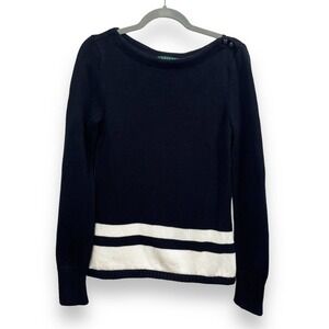 Sweater Womens Medium Blue White Lauren Ralph Lauren Cotton Striped Knit